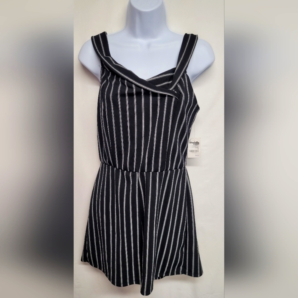 Charlotte Russe L Shorts Romper New With Tag Black White Stripes Stretch